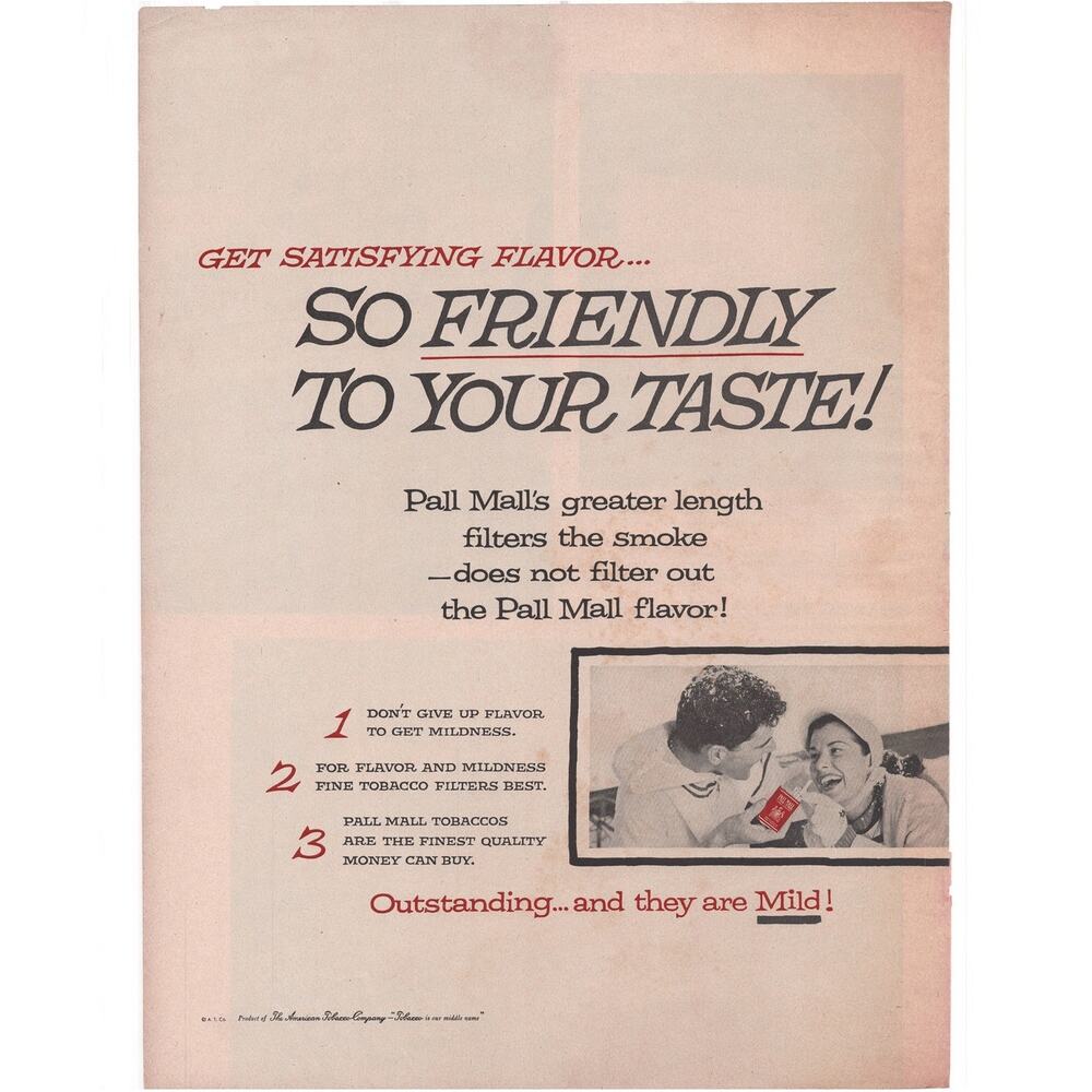 Pall Mall Cigarette Advertisement Vintage 1957 Tobacciana 3 Color Winter Snow